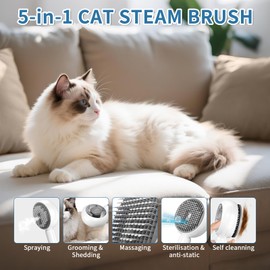 Cat Steam Brush for Indoor Cat Dog 5 In 1 Pet Fur Remover Tool for Shedding & Grooming Anti-Static Spray Hair Removal Comb with Release Button Long Short Hair Pet Dog Supplies - White