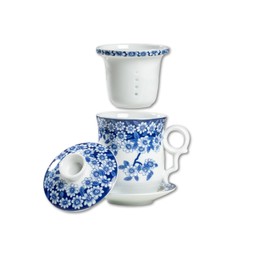 Teacups with filters and lids, mugs, made of ceramics, about 350ml, can be used for tea, coffee, boiling water and other drinks. It is beautiful and practical. (Butterfly Love Four-piece Cup)