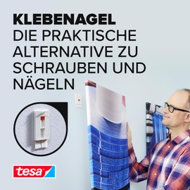 tesa tesa Verstellbarer Klebenagel für Tapeten und Putz 2 kg im 3er Pack - Höhenverstellbarer, selbstklebender Wandnagel - Bis zu 2 kg Halteleistung pro Nagel - 3 x 2 Klebenägel