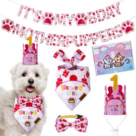 TCBOYING Dog Birthday Party Supplies, Multi Size Offered, Dog Birthday Bandana Banner Girl Hat Bow Tie with Numbers for Small Medium Large X-Large Dogs Pets (Small) (X-Large)