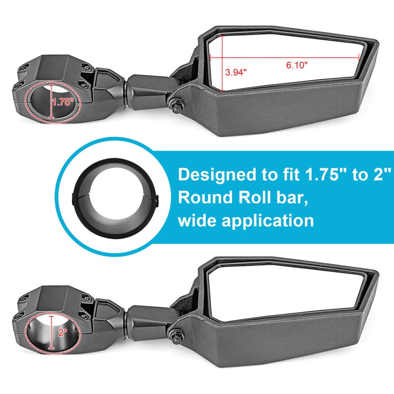 RI UTV Rear View Side Mirrors & Center Mirror For