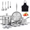 ASKSCICI Stainless Steel Cookware Set, 16-Piece Pots and Pans Set