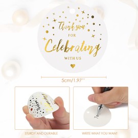G2PLUS 50PCS Thank You for Celebrating with us Tags, Wedding Favor Tags with String, 5CM Gold Thank You Tags for Baby Shower, Wedding Favor Party Decor