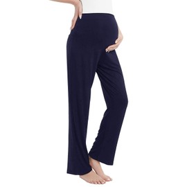 Joyaria Maternity Pants Wide Leg Pregnancy Pants for Work Summer Sweatpants Loose Maternity Lounge Pants Pajama Pants for Pregnant Women(Navy Blue,Large)