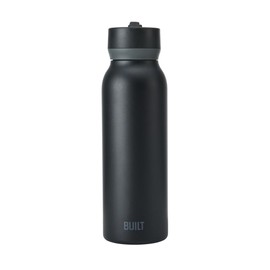 BUILT 40oz Cascade Double Wall Vacuum Insulated Stainless Steel Water Bottle with Wide Mouth Straw Lid, Black