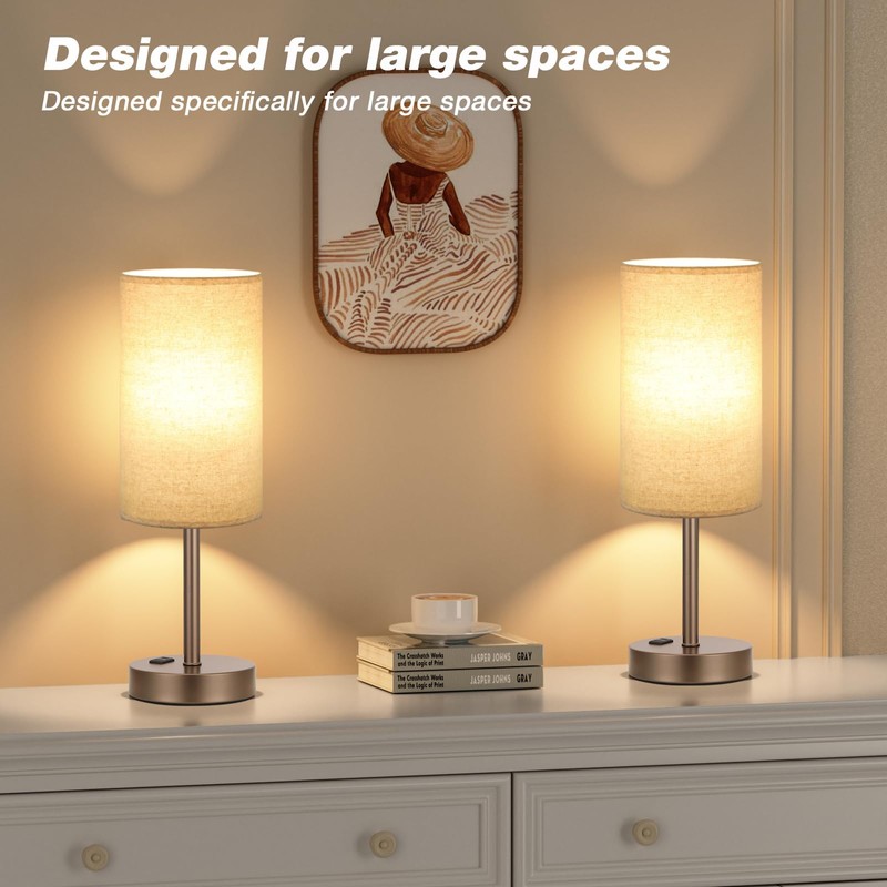 Fenmzee Touch Table Lamp - Beige, 3-Way Dimmable, USB A