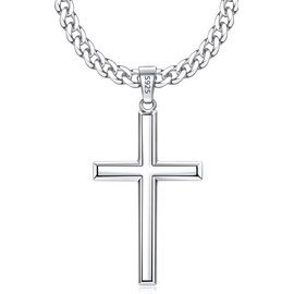 Eterjew S925 Sterling Silver Cross Necklace for Men Women 22 Inch