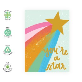You're a Star Greeting Card – Colourful Congratulations, Encouragement, Achievement, Well Done, Appreciation for Him, Her, Friends, Sond, Daughter, Kids, Children, Teens - Comes with Fun Stickers