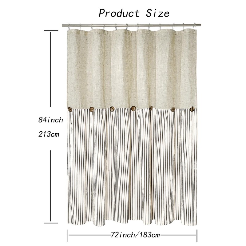 DOSLY IDÉES Farmhouse Shower Curtain,Beige and Brown Stripe,Button Curtain,Linen and