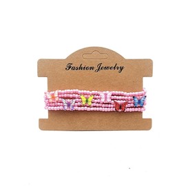 COLORFUL BLING 5PCS Butterfly Charm Bracelets Beaded Stackable Stretch Bracelets Friendship Jewelry-pink