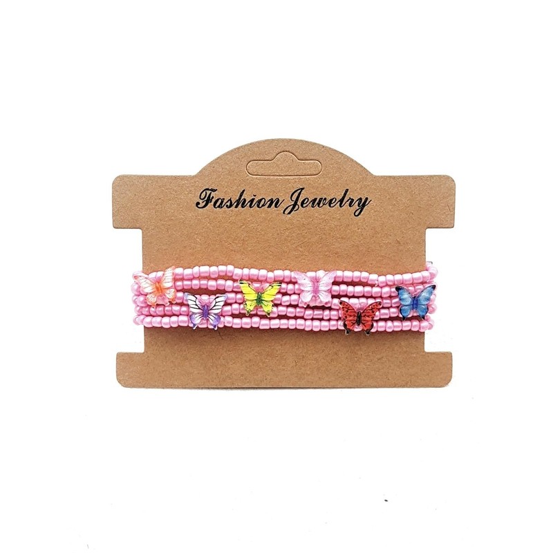 COLORFUL BLING 5PCS Butterfly Charm Bracelets Beaded Stackable Stretch Bracelets