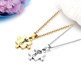 JewelryWe 2PCS Couples Necklace Delicate Matching Puzzle Crown King & Queen Pendant Stainless Steel Relationship Necklace Tag for Men Women, Free Engraving