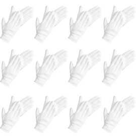 AYNKH Pack of 24 Dry Cotton Hand Gloves, White, Moisturising Beauty Gloves, Large Size, Spa, Coin, Jewellery, Silver, Check Work