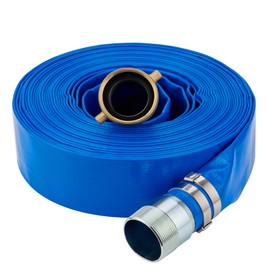 1-1/4" x 100ft PVC Lay Flat Water Pump Discharge Hose with NPT Pin Lug and Nipple Fittings, Heavy Duty Reinforced Pool Backwash Hose Assembly