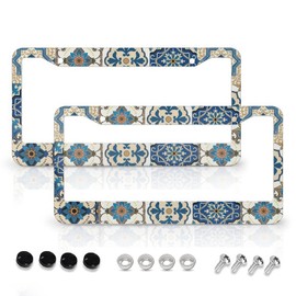 Boho Mexican Tile License Plate Frames - 2 Pcs Set 2 Holes Metal Aluminum Auto Car Accessories Decoration License Plate Frame 12.2 x 6.3 inch for Women Men Gift
