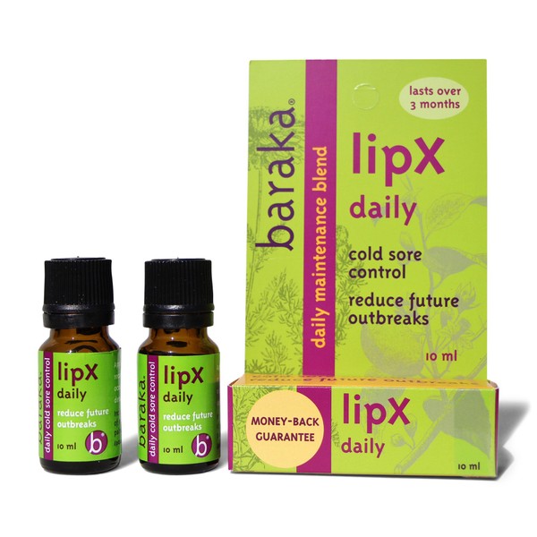 Baraka LipX Daily - Natural Cold Sore & Lip Blister Remedy - Made with the essential oils of: Tea Tree, Hyssop Decumbens, Melissa, Palmarosa, Lavandin, & Eucalyptus Sesame Base - Organic Oil Remedy-10ml 2pack