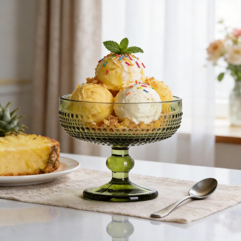 WAIT FLY Vintage Embossed Beads Glass Dessert Bowl Footed Trifle