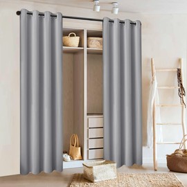 Sliding Hanging Room Divider,60 % - 70 % Soundproof Privacy Panel Keep Heat Out Fake Bi Folded Bifold Closet Door Curtains for Bedroom Doorway Hiding Bathroom Laundry Shelves,80 Inch Length,Light Grey