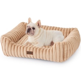 ZOMISIA Dog Bed Medium Size Dog - Large Rectangle Orthopedic Pet Bed with Fluffy Washable Cover and Anti-Slip Bottom, 30x24x9inches, Beige