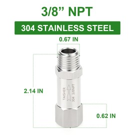 TAISHER 1PCS 304 Stainless Steel 3/8" NPT Male x 3/8" NPT Female Check Valve,Backflow Prevention,One Way Non-Return Check Valves