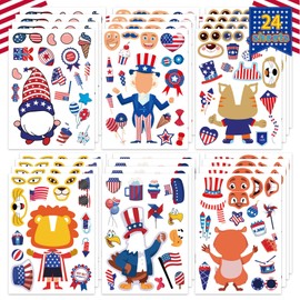 24 Sheets 4th of July Sticker, Make-a-face Sticker for Kids, Independence Day Make Your Own Stickers, Fourth of July American Birthday Patriotic Crafts Stickers, Veterans, Memorial Day