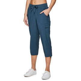 RBX Active Women's Cargo Capri Pant with Pockets Fashion Lightweight Woven with Drawstring Deep Teal XS