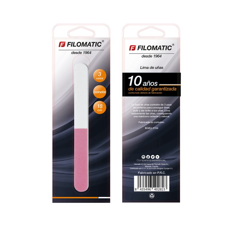 Nail File 3 Uses 18 cm Pink & White Corundum