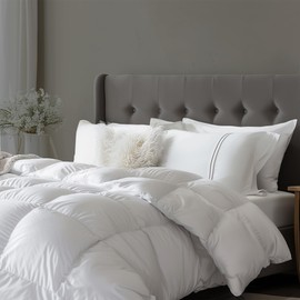 Beautyrest 300TC Sateen Cotton European White Down Comforter Twin Size - All Seasons Warmth 650 Fill Power Down Duvet Insert Made in USA Feather Comforter with Baffle Box and Corner Loops Design