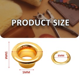 Litoexpe 5MM Grommets Eyelets 200 Pcs, Self Backing Eyelets for Bead Cores, Clothes, Leather, Canvas (Gold)