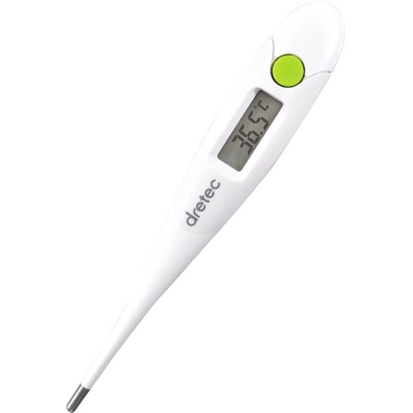 dretec Electronic Thermometer, Japanese Manufacturer, Antibacterial, Soft Touch Type with Bent Tip, Actual Measurement Type, Compatible with Armpit and Mouth, White