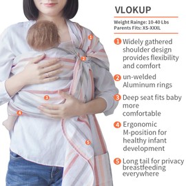 Vlokup Baby Ring Sling Carrier, Soft Baby Wrap for Newborn to Toddler, Lightweight Breathable Adjustable, Brown
