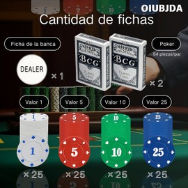 Juego de fichas de póquer profesionales, Set de fichas para juegos de cartas de 100 piezas,Viene con fichas, cartas de póquer y un estuche de aluminio, adecuado para adultos y niños mayores de 11 años