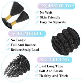 Curly Braiding Hair Deep Wave Bulk 20 Inch 400g Curly Braiding Hair For Boho Braids Synthetic Fiber No Weft Deep Wave Bundles Boho Hair For Braiding Natural Black (20Inch,1B)