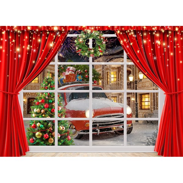 Alltten 7X5FT Christmas Backdrop Winter Xmas Outside Window Firework Scene