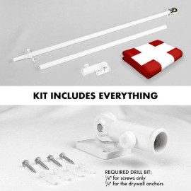 G128 Combo Pack: 6 Feet Tangle Free Spinning Flagpole (White) Switzerland Swiss