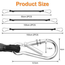 BREANIFULL Pack of 6 Tensioning Straps with Carabiner 50 cm / 100 cm / 150 cm Luggage Tensioner Expander Heavy Duty Expander with Hooks Extra Strong Rubber Tensioner for Sun Sail, Tarps, Garden, Bike,