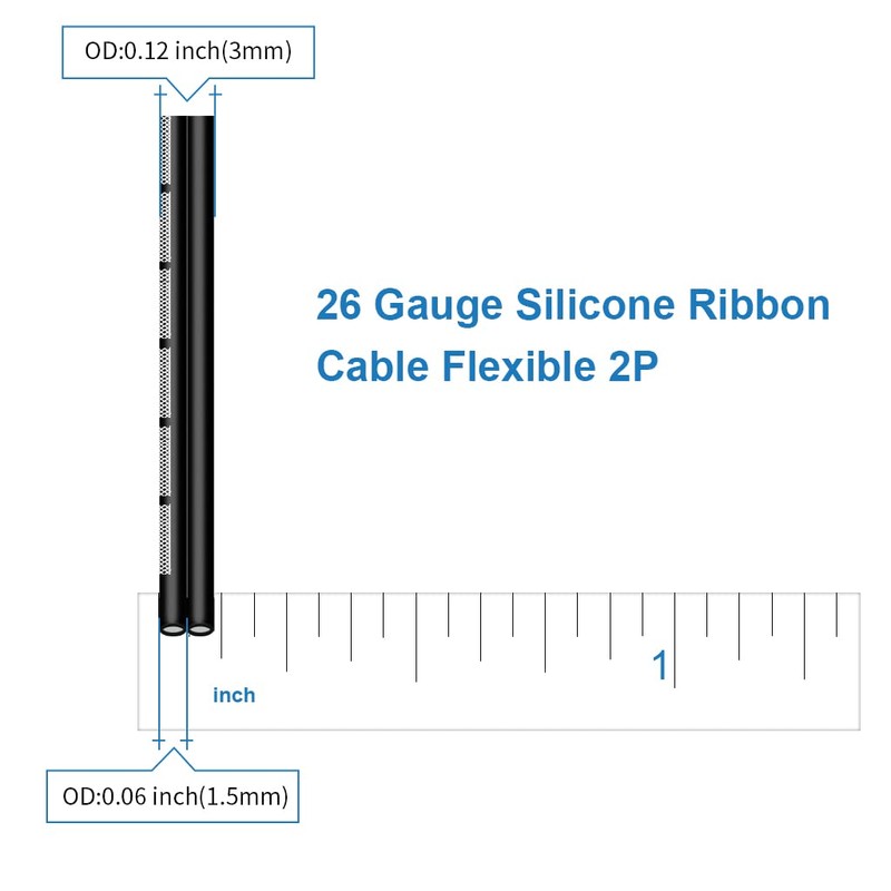 BNTECHGO 26 Gauge Silicone Ribbon Cable Flexible 2P Black 100