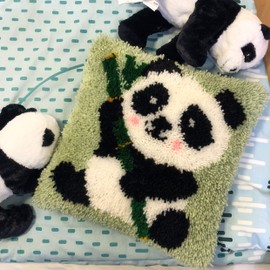 HAPYPando Latch Hook Kits for Adults/Kids Pattern Printed Latch Hook Pillow Kits Cover Everything Included Gift for Family Friends DIY Needlework Crafts for Home Sofa Panda Bamboo 17X17 Inch