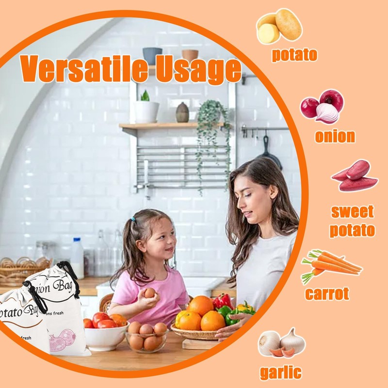 Potato Onion Storage Bag Set, Potato Bag with Drawstring Closure,