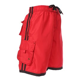 Sakkas 3097WS Mens Contrast Stripes Skate Surf Board Short/Swim Trunks - Red/X-Large