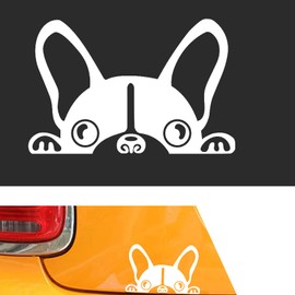 Arwrilt Boston Terrier Peeking Car Decal, Peeking Dog Vinyl Car Sticker, Universal Cute Dog Sticker for Cars Trucks Vans (Silver)
