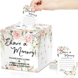 Tatuo 50 Pcs Greenery Share a Memory Cards for Collections of Life, Memory Cards Box Guest Ideas Pink Flower Box for Funeral Graduation Wedding Bridal Shower Birthday Anniversary Retirement