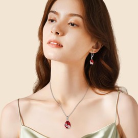Blaniy Angel Wing Necklace 925 Sterling Silver Teardrop Garnet Necklace January Birthstone Pendant Guardian Angel Wings Jewelry Gifts for Women