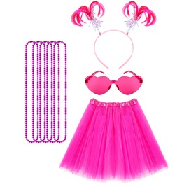 Hikkcos Pink Tutu Costume Set Valentines Day Accessories Heart Shape Sunglasses for Birthday Candy-land 80s Party Supplies