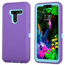 Annymall LG G8 ThinQ Case - Hybrid High Impact Resistant [with Built-in Screen Protector] Rugged Full-Body Shockproof Tri-Layer Heavy Duty Case for LG G8/ G8 ThinQ (Purple/Mint)