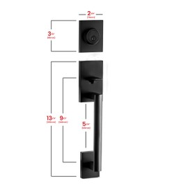Berlin Modisch HandleSet Front Door Entry Handle and Deadbolt Lock Set Slim Square Single Cylinder Deadbolt and Lever Reversible for Right & Left Sided Doors Heavy Duty – Iron Black Finish