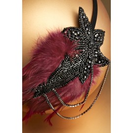 BABEYOND Vintage 1920s Headband 1920s Headpiece Feather Beaded Headband Crystal Flapper Headpiece Great Gatsby Costume Accessories Roaring 20's Accessories Blackwinered
