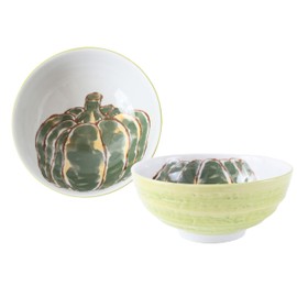Mino ware Japanese Ceramics Ramen/Udon Noodle Donburi Bowl Vegetable Pattern made in Japan (Japan Import) FTD004 (Pumpkin)