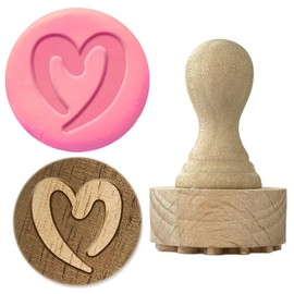 OLYCRAFT Wooden Stamp 2.5 cm Round Stamp with Love Heart Wooden Stamp Made of Clay Round Wooden Stamp Natural Wooden Stamp Round Pottery Stamp Small Stamp for Card Making Crafts