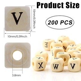Sprießen Pack of 200 Natural Wooden Alphabet Beads, ABC Puzzle Alphabet Wooden Beads to Promote Children's Creativity and Spelling, DIY Jewellery Bracelets, Necklaces, Key Chains